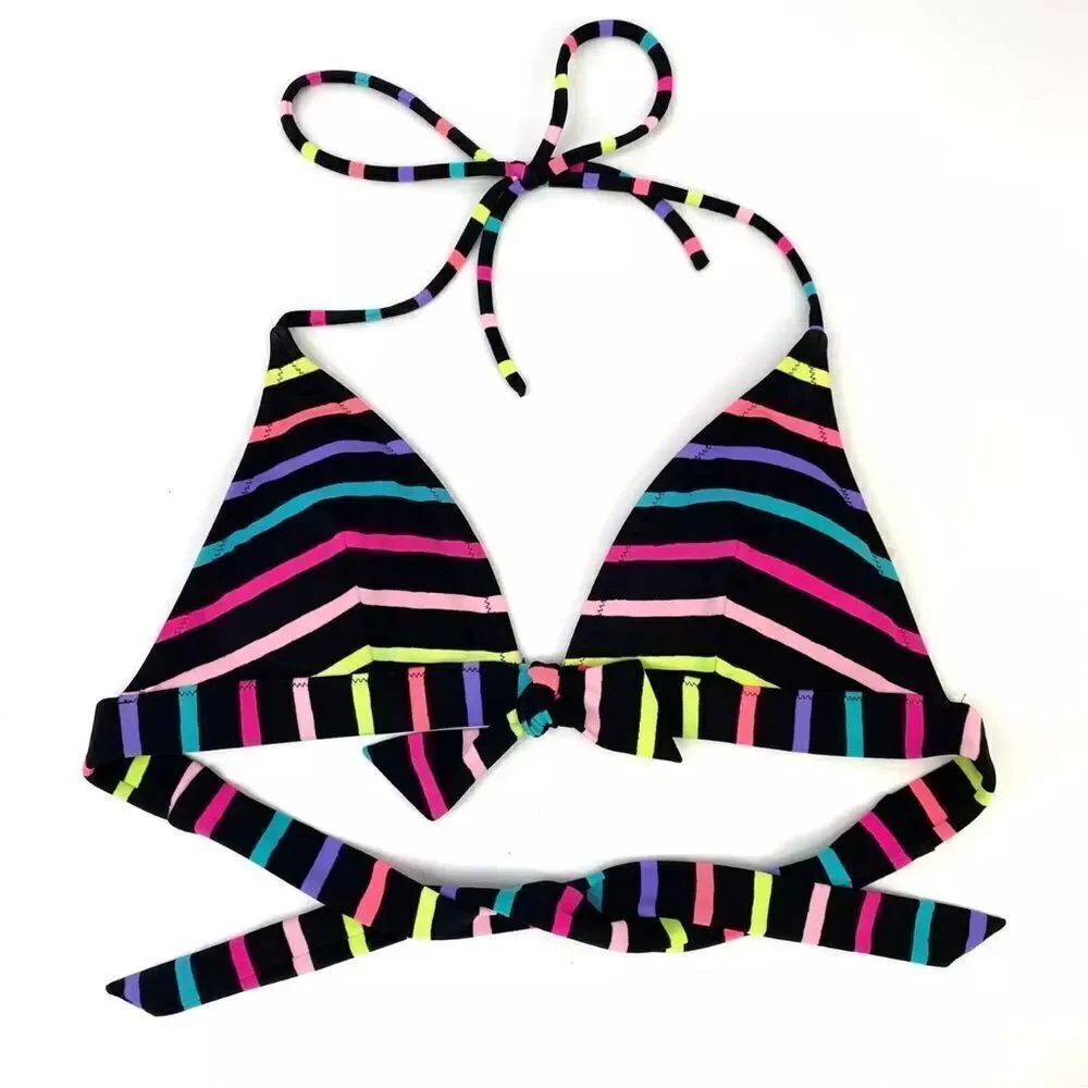 Victoria's Secret Women's Multi Color Black Stripe Halter Top Swimsuit - Medium